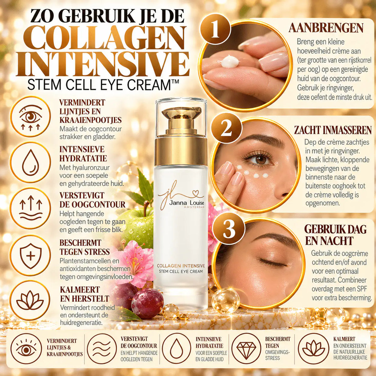Collagen Intensive Stem Cell Eye Creamโข 30ML | Oogcrรจme tegen kraaienpootjes, wallen en donkere kringen.