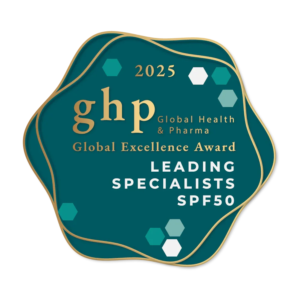 GHP Global Excellence Award 2025 voor toonaangevende specialisten op het gebied van SPF50 huidverzorging.